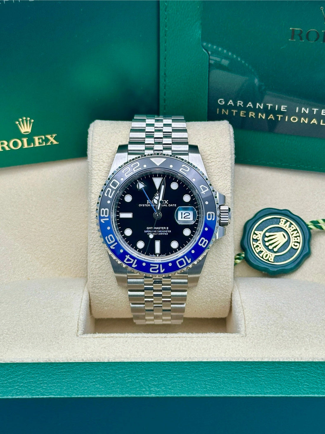 Rolex Steel GMT-Master II 40 Watch - Black And Blue Batman Bezel - Black Dial - Jubilee Bracelet - 126710BLNR