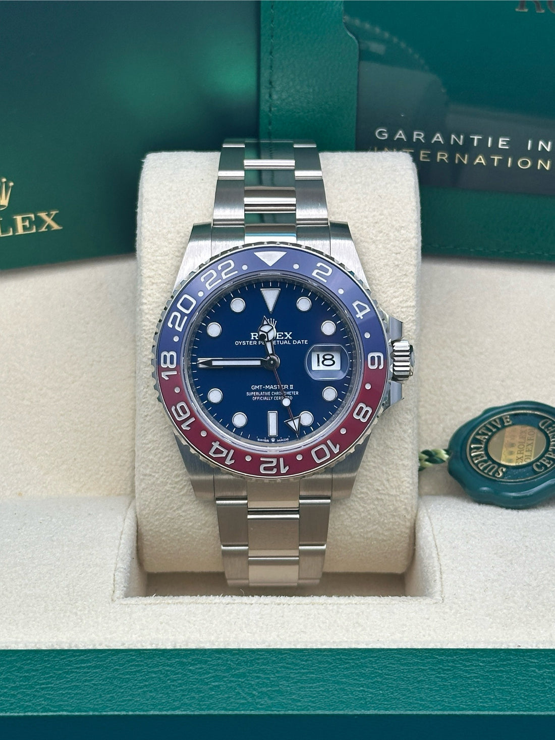 Rolex White Gold GMT-Master II 40 Watch - Blue and Red Pepsi Bezel - Blue Dial - Oyster Bracelet - 126719BLRO bl