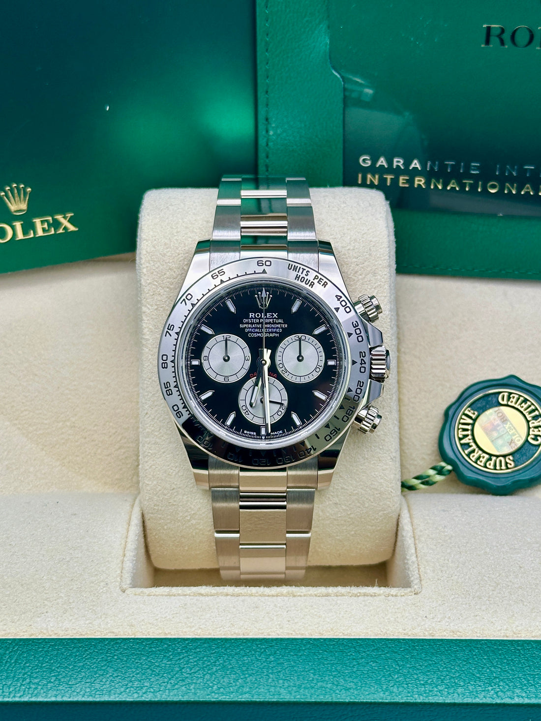 Rolex White Gold Cosmograph Daytona Watch - Fixed Bezel - Black And Steel Index Dial - Oyster Bracelet - 126509 bkstio