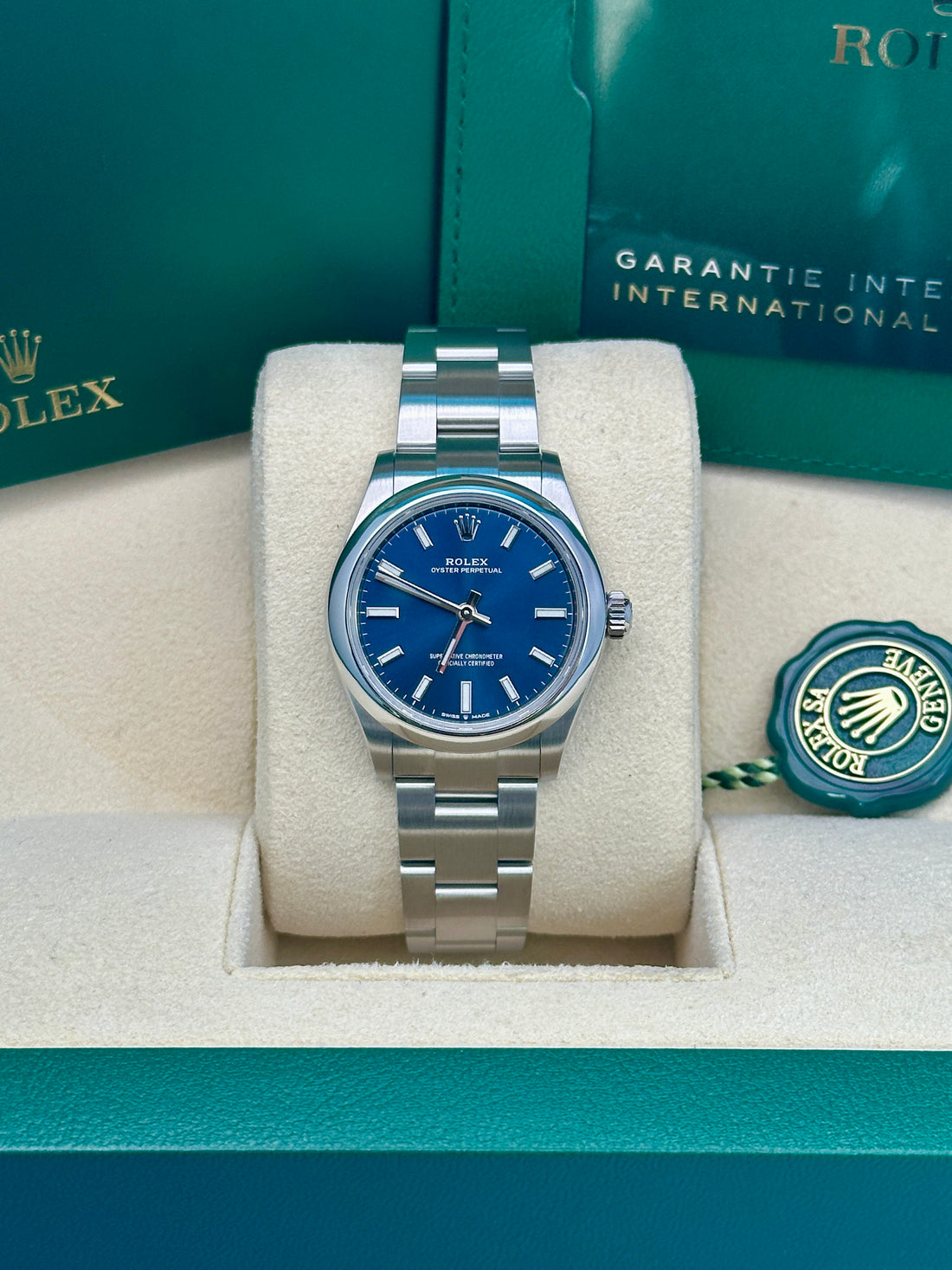 Rolex Oyster Perpetual 28 Watch - Domed Bezel - Blue Index Dial - Oyster Bracelet - 276200 bluio