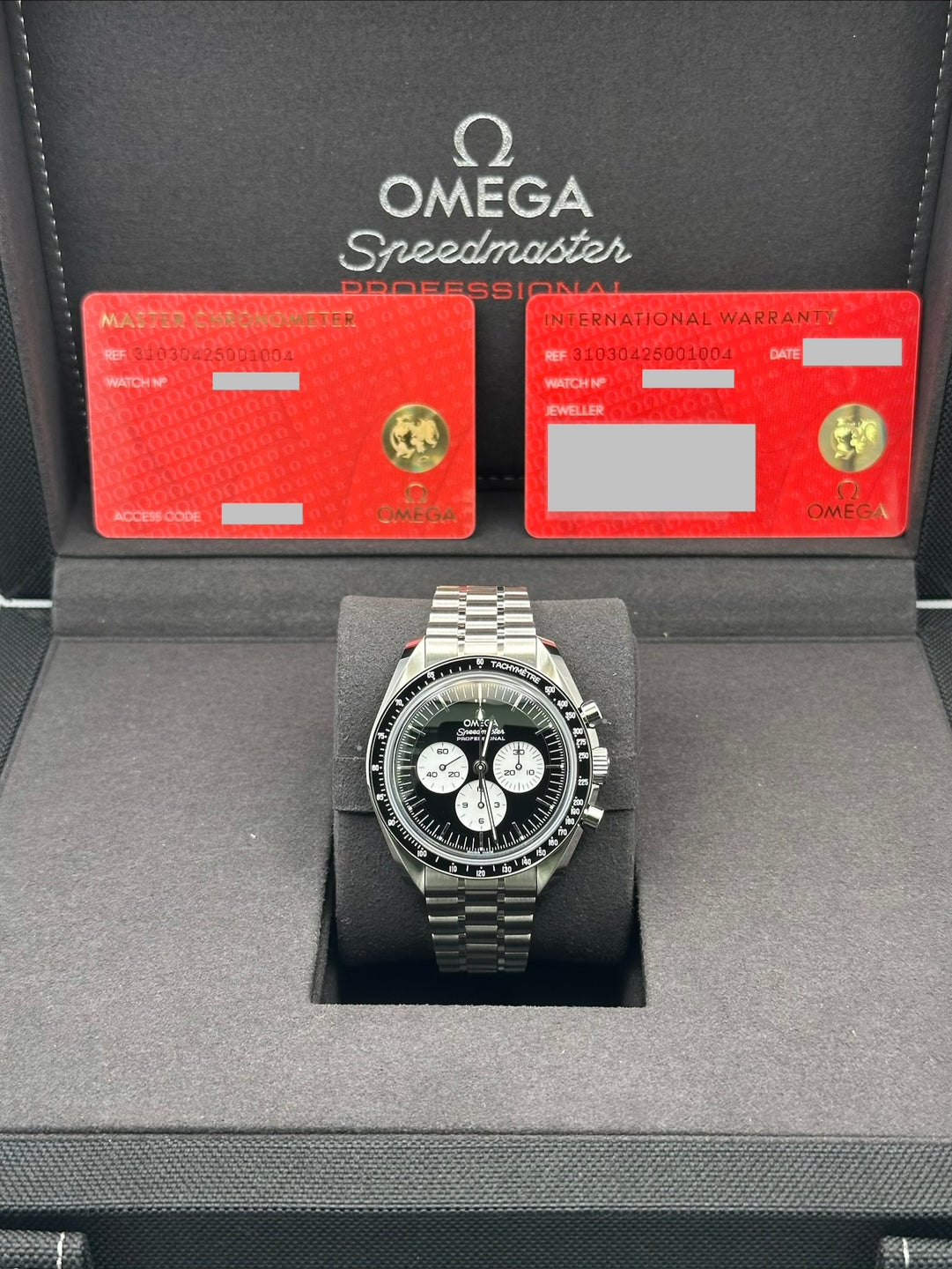 Omega Speedmaster Moon Professional Co-Axial Master Chronometer Chronograph  - 42 mm Steel Case - Reverse Panda Black Dial White Sub Dials - 310.30.42.50.01.004