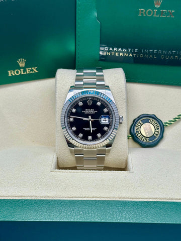 Rolex Steel and White Gold Rolesor Datejust 41  - Black Diamond Dial - Oyster Bracelet - 126334 bkdo
