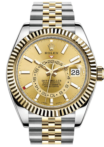 Rolex Sky Dweller 42 Champagne Dial Yellow Gold Stainless Steel Jubilee Bracelet Mens  336933