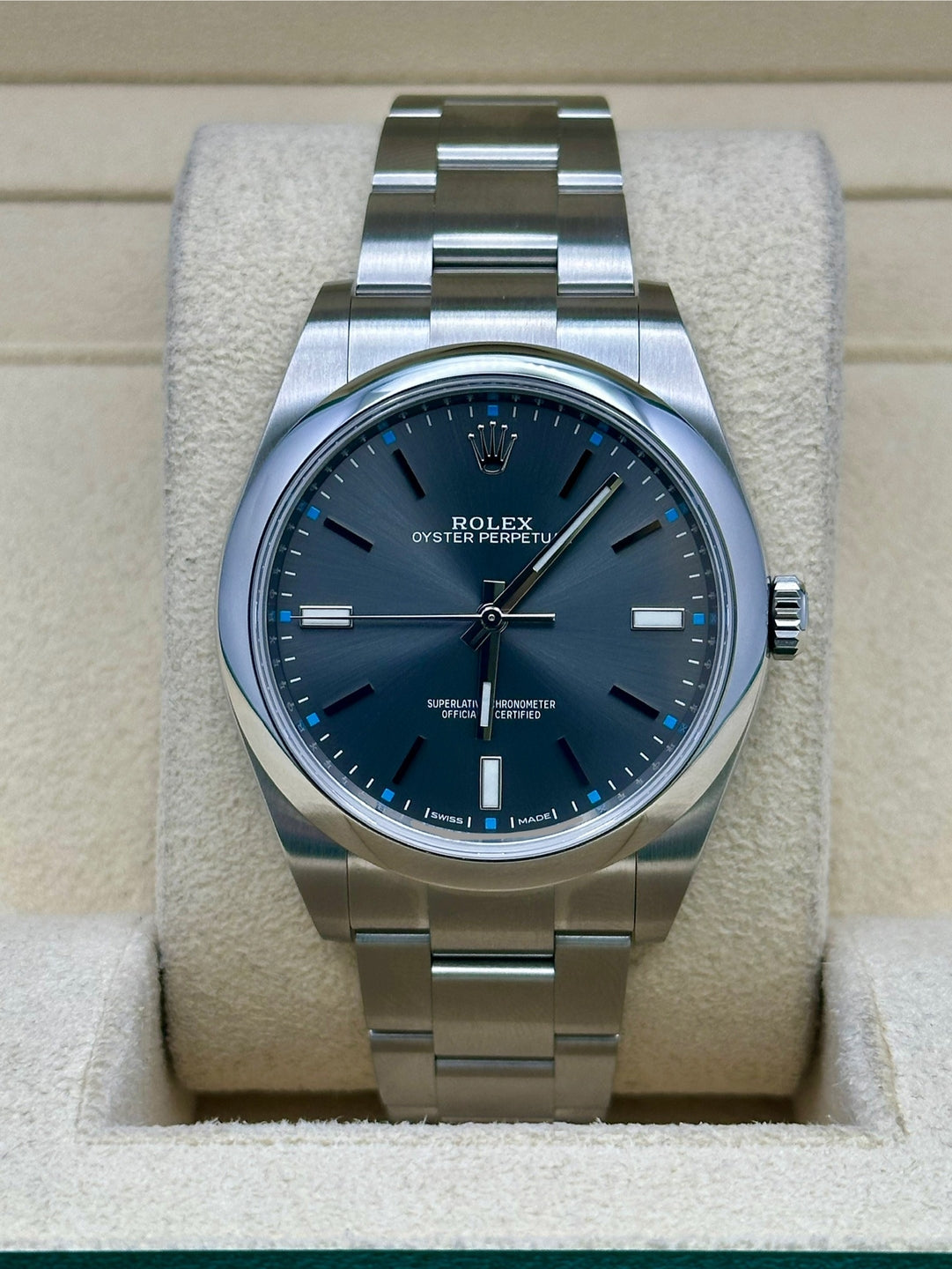 Rolex Oyster Perpetual 39 114300, 2018, dark rhodium index dial, Oyster bracelet