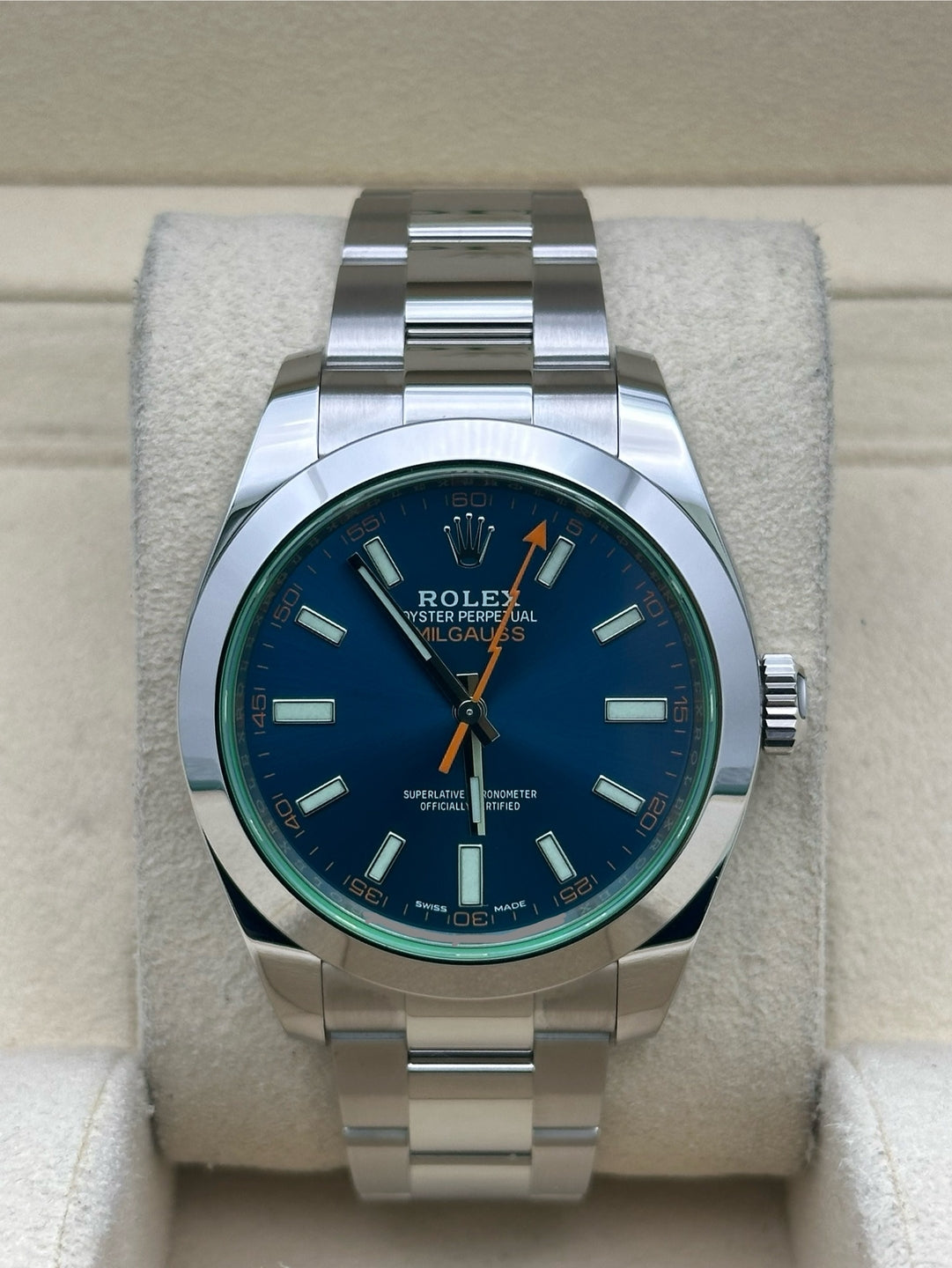 Rolex Milgauss 116400GV, 2020, blue dial, steel bracelet