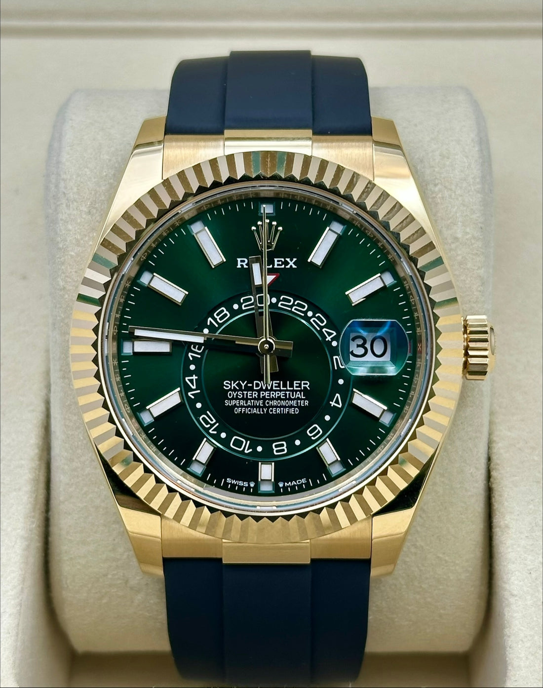 Rolex Sky-Dweller 336238, 2025, green dial, Oysterflex bracelet