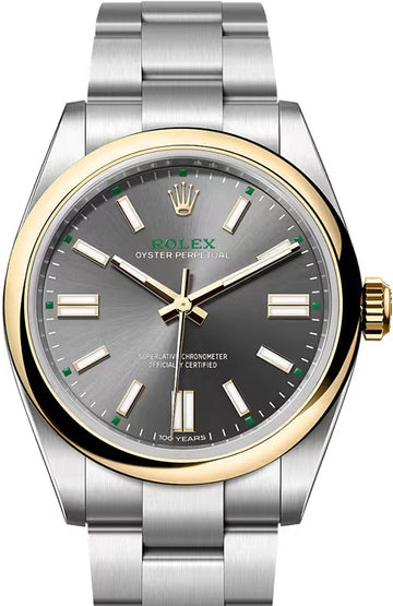 Rolex Oyster Perpetual 41 Rhodium Dial Gold Bezel Oyster Bracelet - 134303 - 2026
