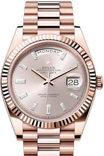 Rolex Everose Gold Day-Date 40 - Sundust Baguette-Cut Diamond Dial - President Bracelet - 228235 sdbdp
