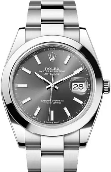 Rolex Steel Datejust 41  - Smooth Bezel - Dark Rhodium Index Dial - Oyster Bracelet - 126300 dkrio