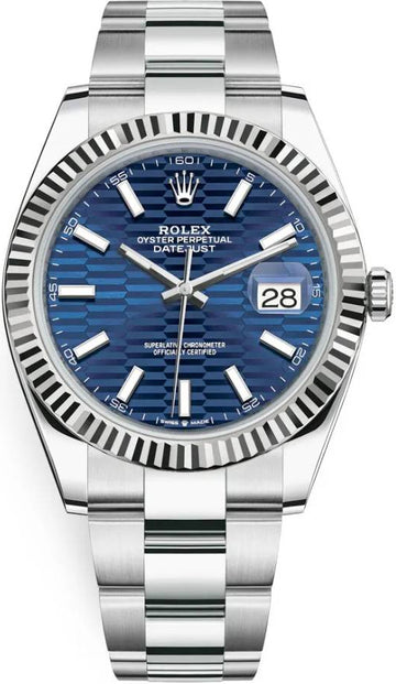 Rolex White Rolesor Datejust 41  - Bright Blue Fluted Motif Index Dial - Oyster Bracelet - 126334 blflmio