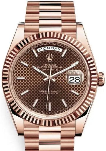 Rolex Everose Gold Day-Date 40 - Chocolate Diagonal Motif Index Dial - President Bracelet - 228235 chodmip