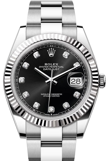Rolex Steel and White Gold Rolesor Datejust 41  - Black Diamond Dial - Oyster Bracelet - 126334 bkdo
