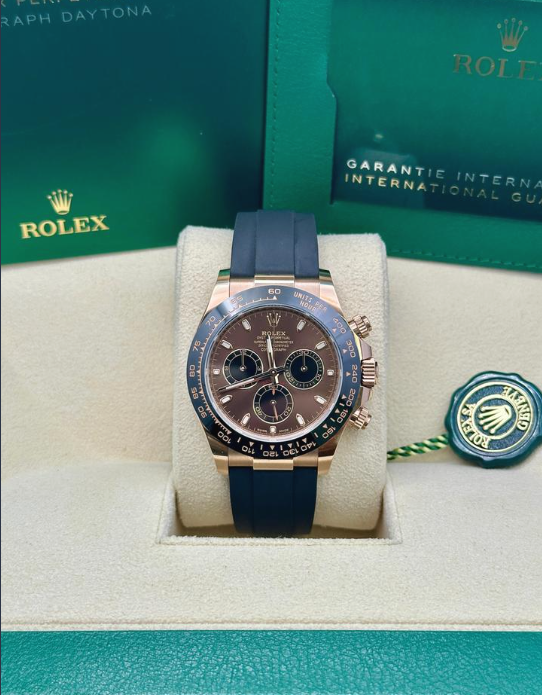 Rolex Everose Gold Cosmograph Daytona 40 Watch - Chocolate Index Dial - Black Oysterflex Strap - 116515LN chobkof