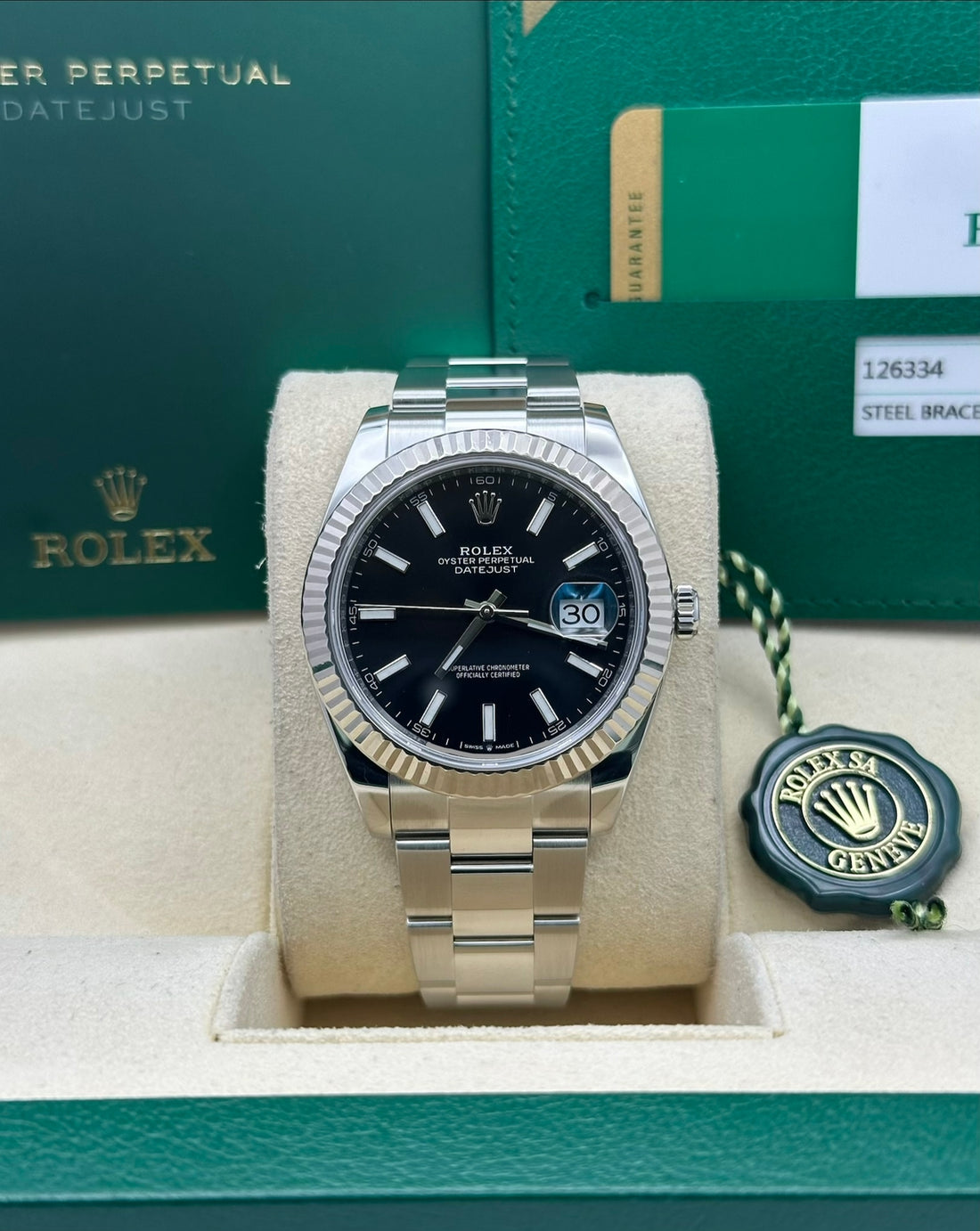 Rolex Datejust 41 126334, 2019, black index dial, Oyster bracelet