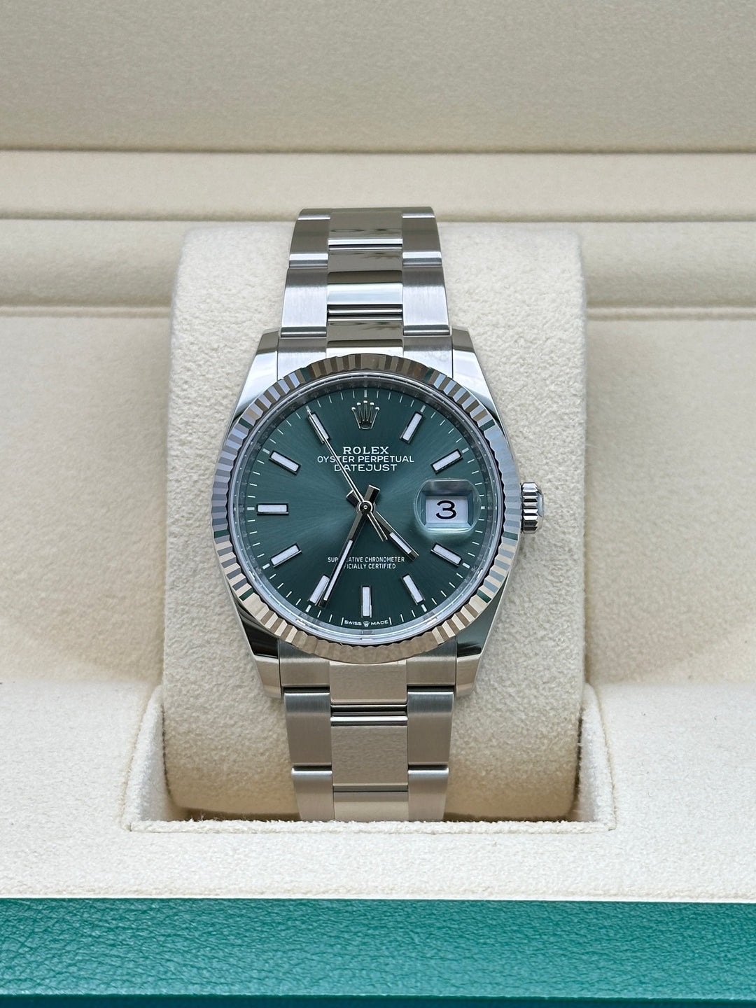 Rolex Datejust 36 126234, 2024, mint green index dial, Oyster bracelet