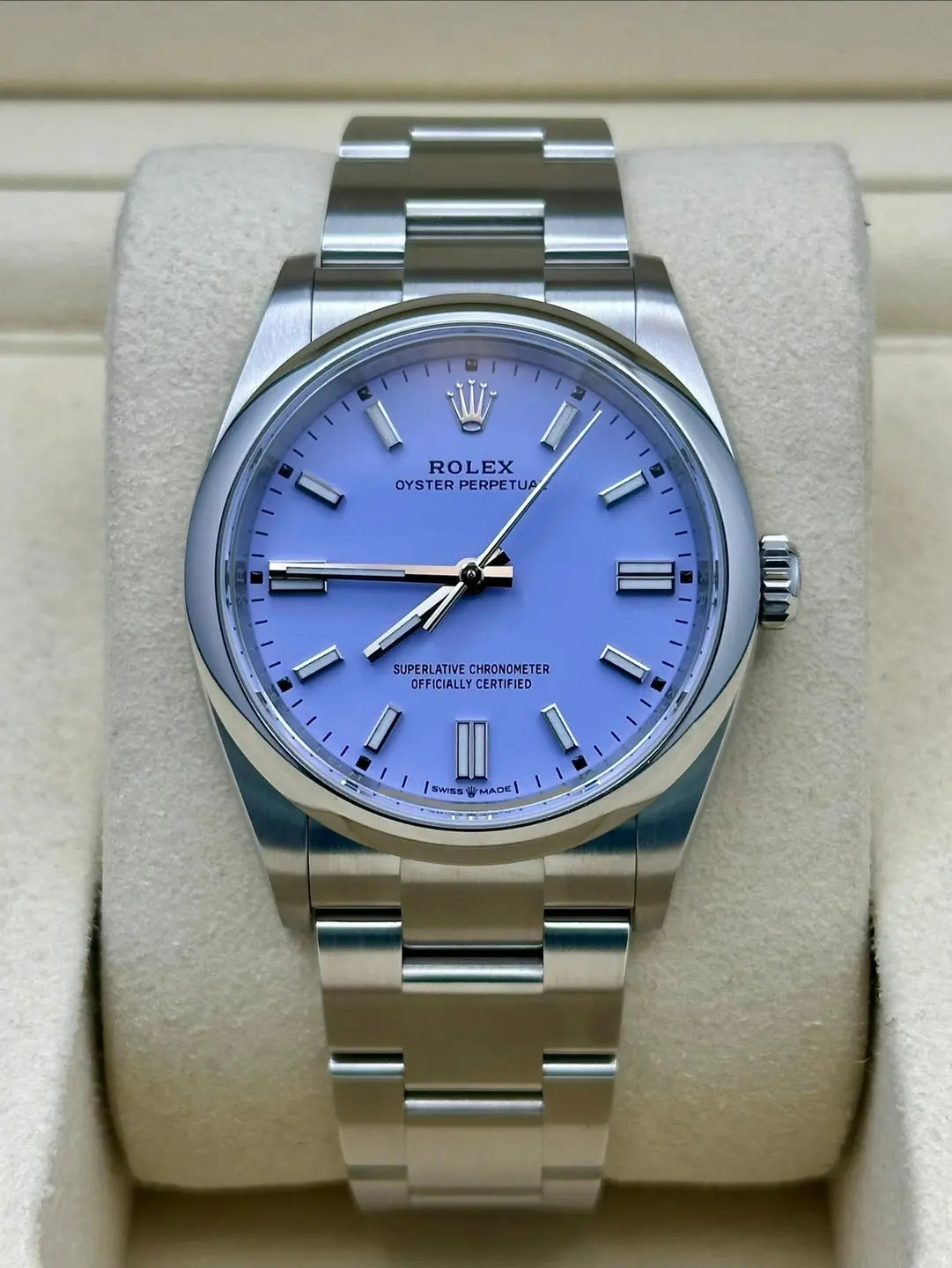 Rolex Oyster Perpetual 36 126000, 2025, lavender dial, Oyster bracelet