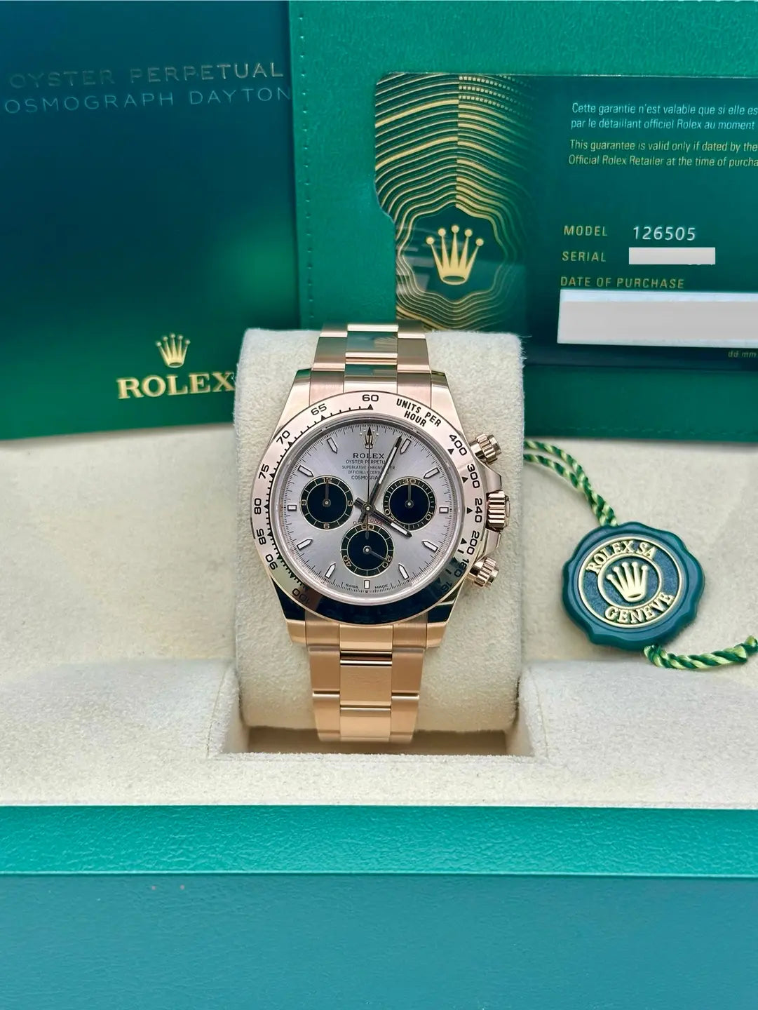 Rolex Everose Gold Cosmograph Daytona Watch - Fixed Bezel - Sundust And Black Index Dial