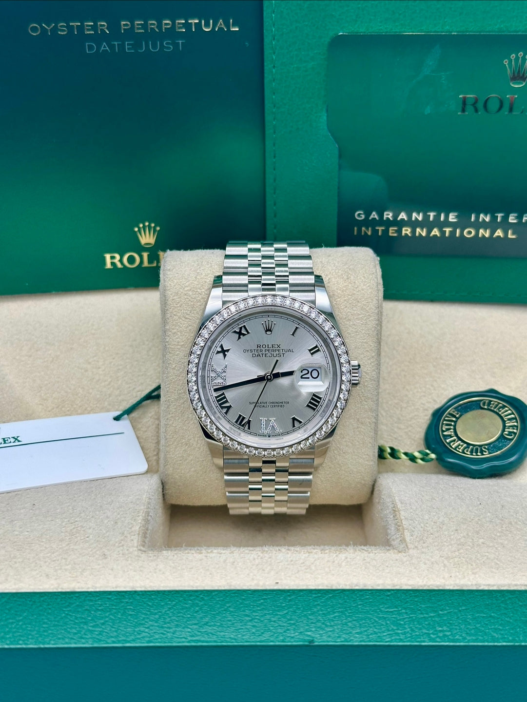 Rolex Datejust 36 126284RBR, 2025, silver diamonds 6,9 dial, Jubilee bracelet