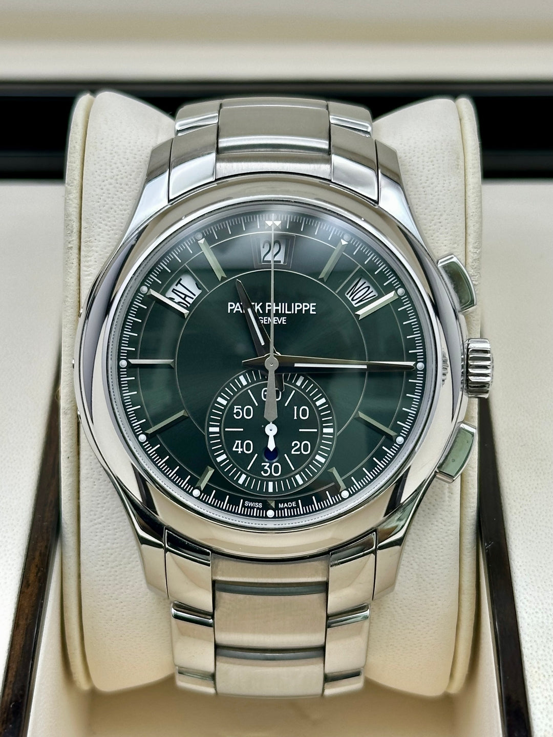 Patek Philippe Annual Calendar Chronograph 5905/1A-001, 2022, green dial, steel bracelet
