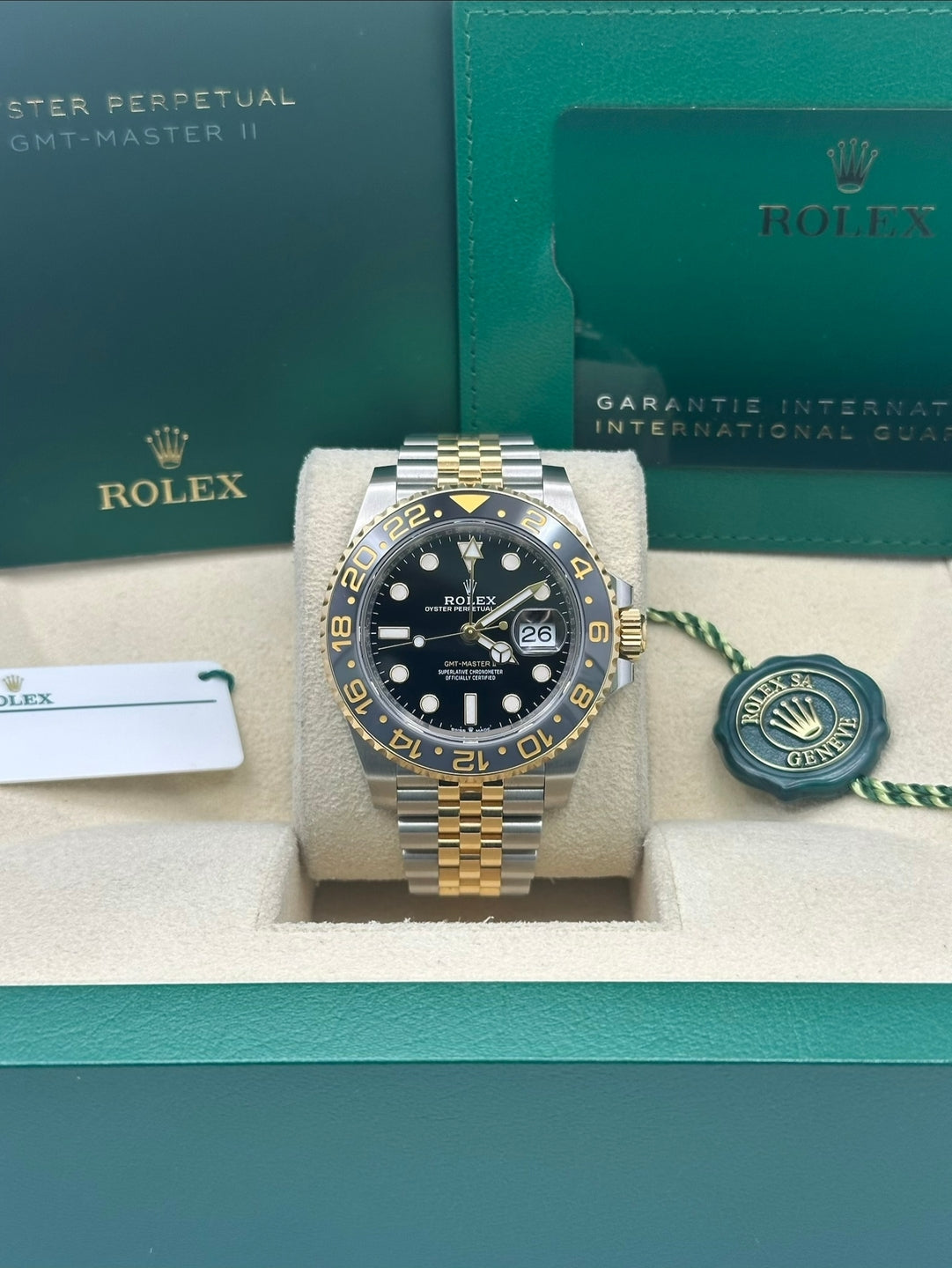 Rolex GMT-Master II 126713GRNR, 2025, black dial, Jubilee bracelet