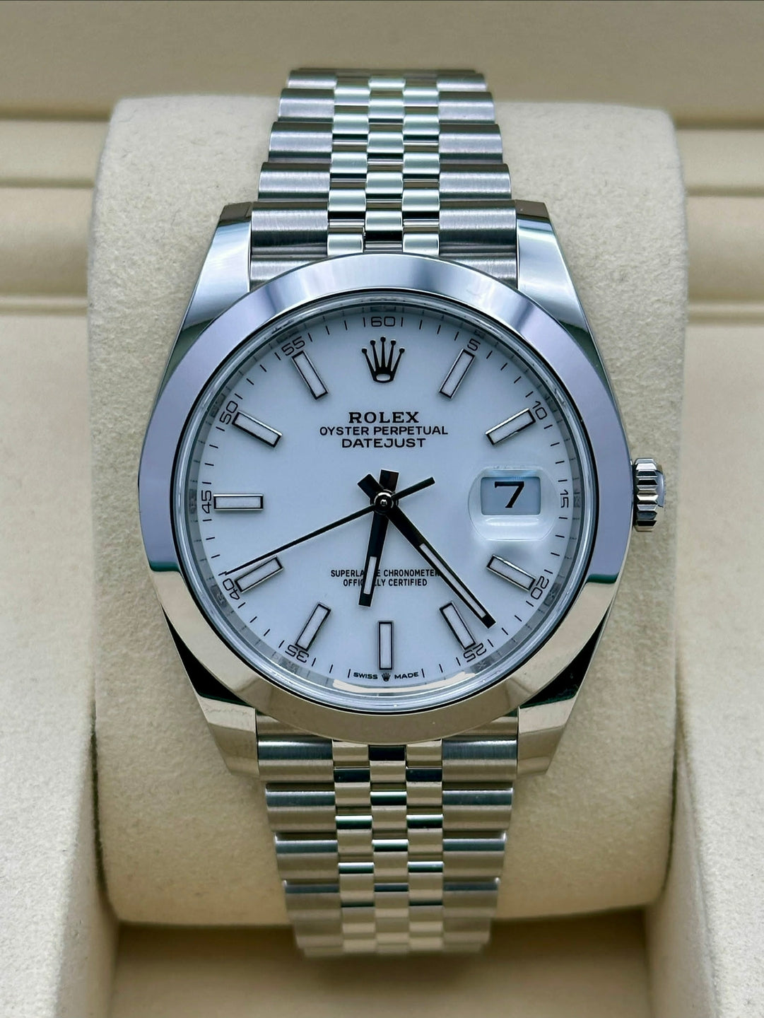 Rolex Datejust 41 126300, 2024, white index dial, Jubilee bracelet