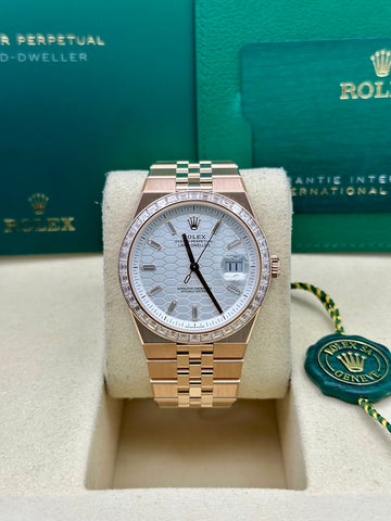 Rolex Land Dweller White Honeycomb Baguette Dial Flat Jubilee Bracelet 127385TBR