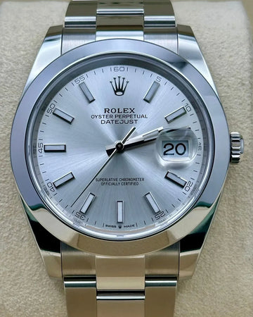 Rolex Steel Datejust 41  - Smooth Bezel - Silver Index Dial - Oyster Bracelet - 126300