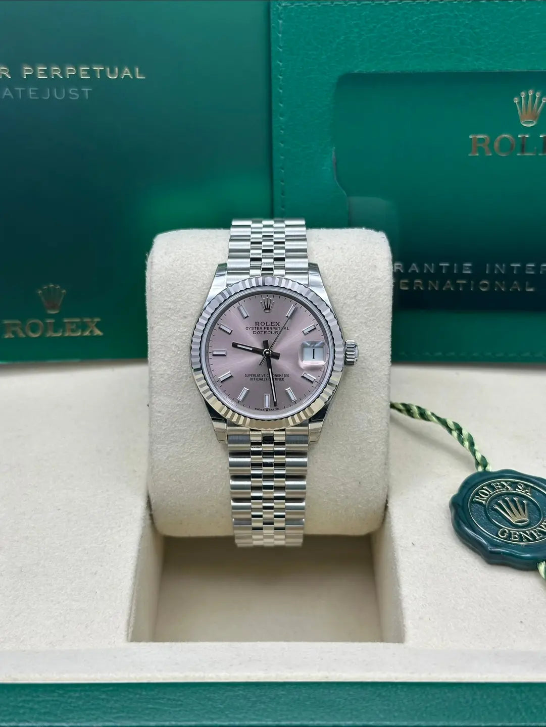 Rolex Steel and White Gold Datejust 31 Watch - Fluted Bezel - Pink Index Dial - Jubilee Bracelet - 278274 pij