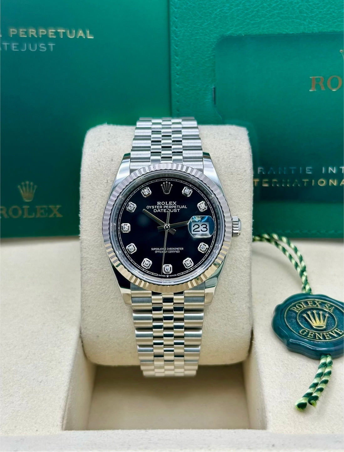 Rolex Datejust 36 126234, 2025, black diamonds dial, Jubilee bracelet