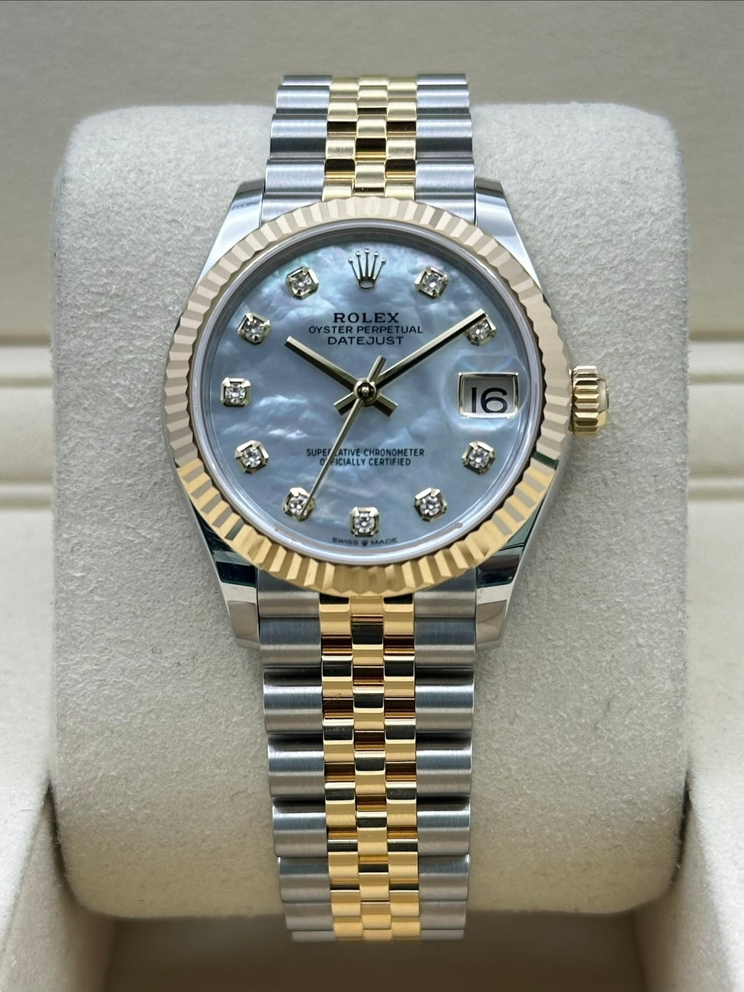 Rolex Steel and Yellow Gold Datejust 31 Watch - Fluted Bezel - Mother-of-Pearl Diamond Dial - Jubilee Bracelet - 278273 mdj