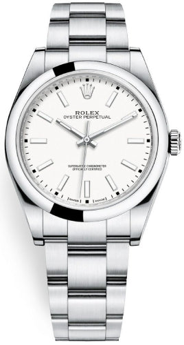 Rolex Oyster Perpetual 39 Watch - Domed Bezel - White Index Dial - Oyster Bracelet - 114300Wh