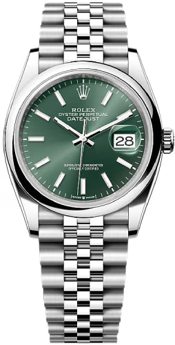 Rolex Oystersteel Datejust 36 Watch - Domed Bezel - Mint Green Index Dial - Jubilee Bracelet - 126200Gjb