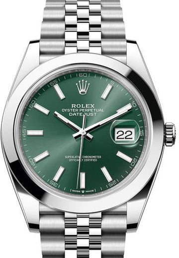 Rolex Steel Datejust 41  - Smooth Bezel - Mint Green Index Dial - Jubilee Bracelet - 126300 mgj