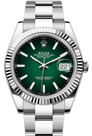 Rolex Steel and White Gold Rolesor Datejust 41  - Green Ombré Dial - Oyster Bracelet - 126334