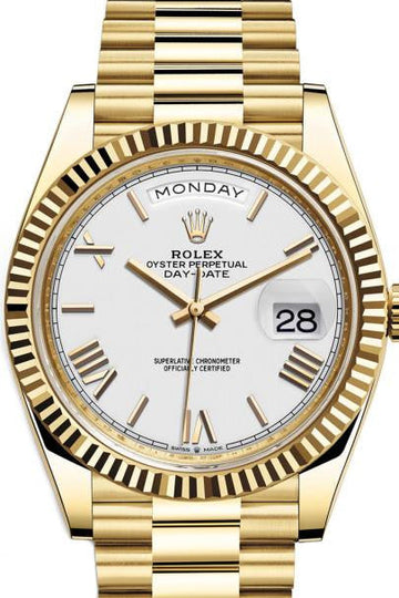 Rolex Yellow Gold Day-Date 40  - White Bevelled Roman Dial - President Bracelet - 228238 wrp