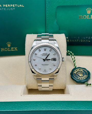 Rolex Steel and White Gold Rolesor Datejust 41  - White Mother-Of-Pearl Diamond Dial - Oyster Bracelet - 126334