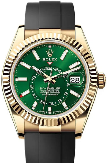 Rolex Sky-Dweller Yellow Gold 42mm Bright Green Dial Fluted Bezel Oysterflex Bracelet - 336238 - 2026