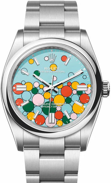 Rolex Oyster Perpetual 36 Turquoise Blue Celebration-motif Dial Stainless Steel
