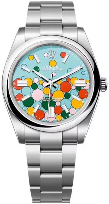 Rolex Oyster Perpetual 41 Turquoise Blue Celebration-motif Dial Stainless Steel Oyster 124300