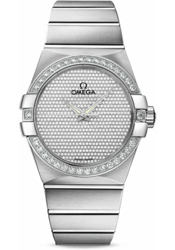 Omega Gents Constellation Jewellery Watch - 38 mm Brushed White Gold Case - Diamond Bezel - Diamond Paved Dial - 123.55.38.20.99.001