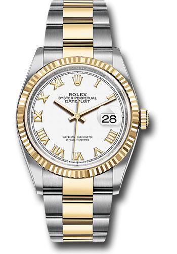 Rolex Steel and Yellow Gold Rolesor Datejust 36 Watch - Fluted Bezel - White Roman Dial - Oyster Bracelet - 126233 wro