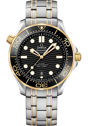 Omega Seamaster Diver 300M Co-Axial Master Chronometer Watch - 42 mm Steel And Yellow Gold Case - Unidirectional Bezel - Black Ceramic Dial - 210.20.42.20.01.002