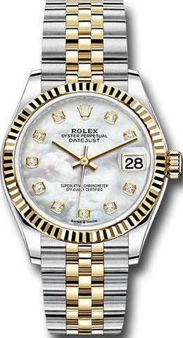 Rolex Steel and Yellow Gold Datejust 31 Watch - Fluted Bezel - Mother-of-Pearl Diamond Dial - Jubilee Bracelet - 278273 mdj