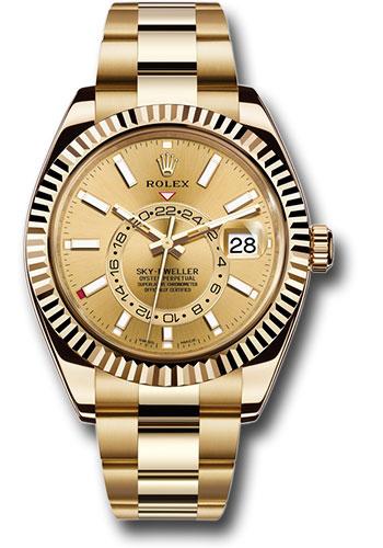 Rolex Yellow Gold Sky-Dweller Watch - Champagne Index Dial - Oyster Bracelet - 326938 chi