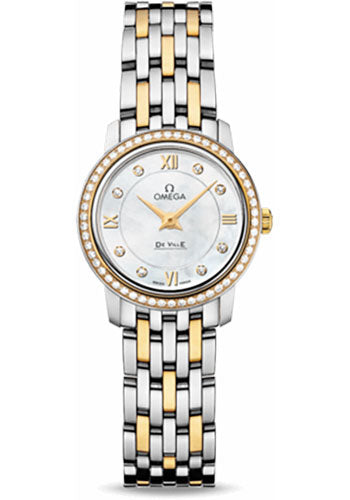 Omega De Ville Prestige Quartz Watch - 24.4 mm Steel And Yellow Gold Case - Diamond Bezel - Mother-Of-Pearl Diamond Dial - 424.25.24.60.55.001