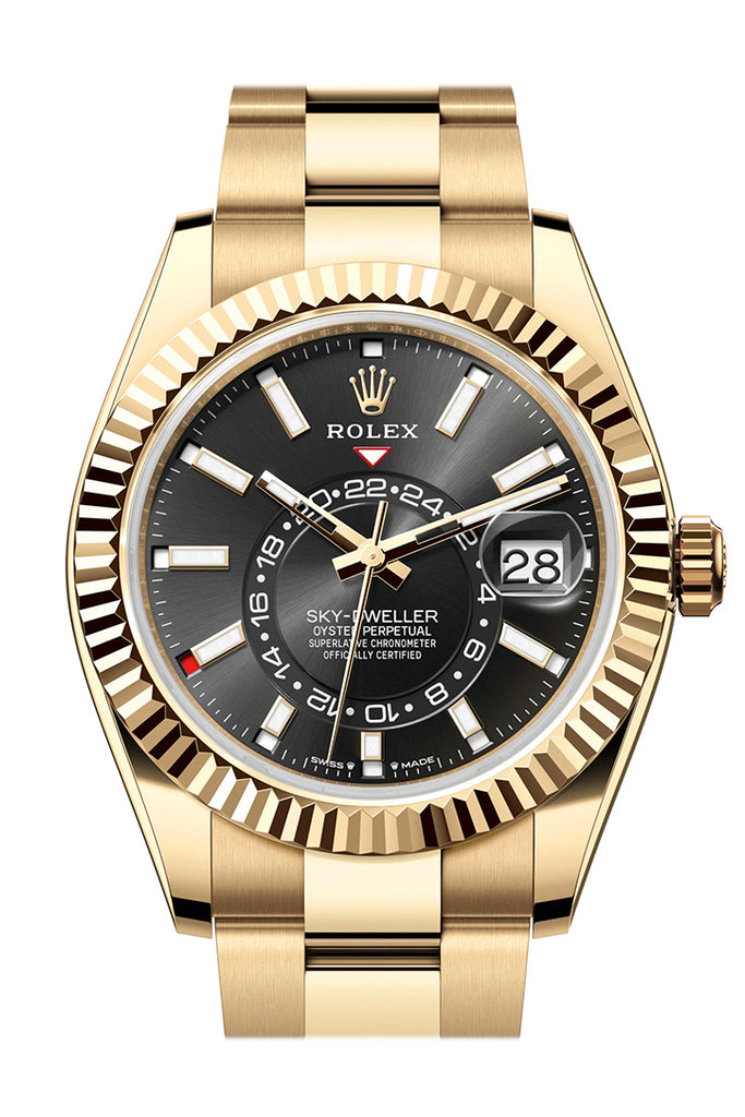 Rolex Sky Dweller 42 Black Dial Yellow Gold Oyster Mens Watch 336938